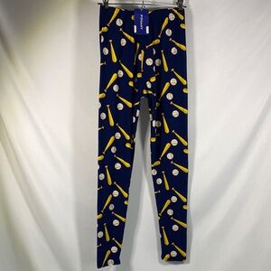 Piphany Navy Leggings with Yellow Baseball Bat & White Ball Motif NWT